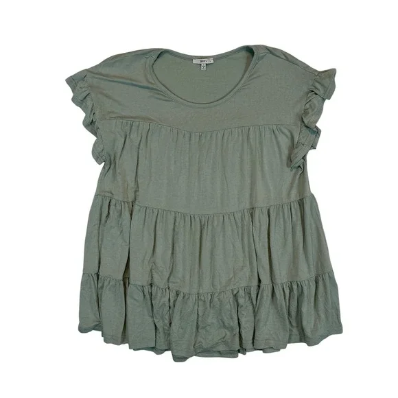 Jodifl Sage Green Tiered Babydoll Ruffle Sleeve Boho Top Women's Size Small - Picture 2 of 5
